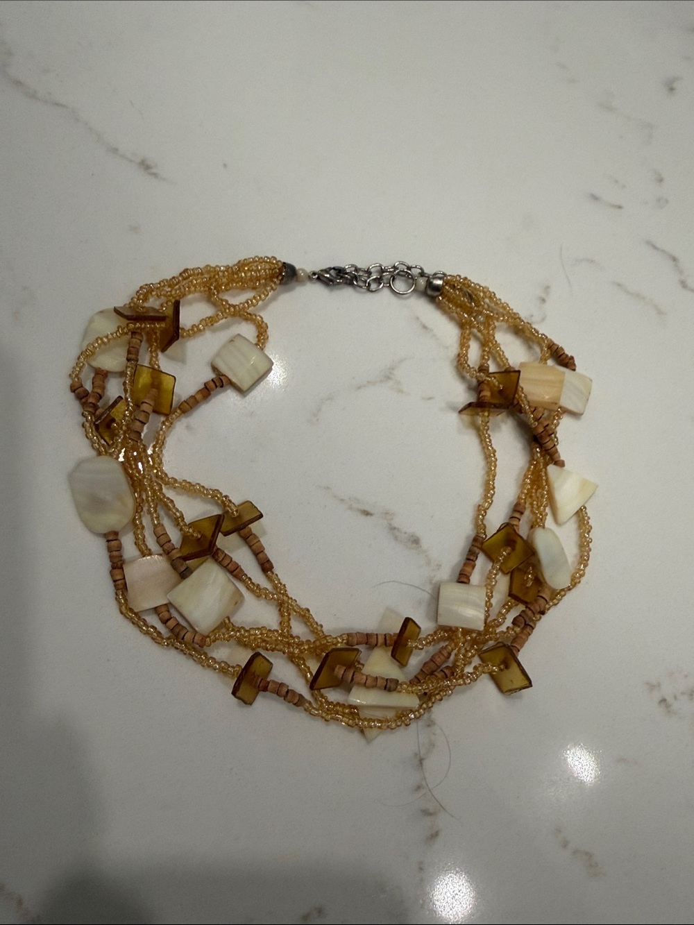 Multistrand Honey Amber and Cream Beaded Necklace